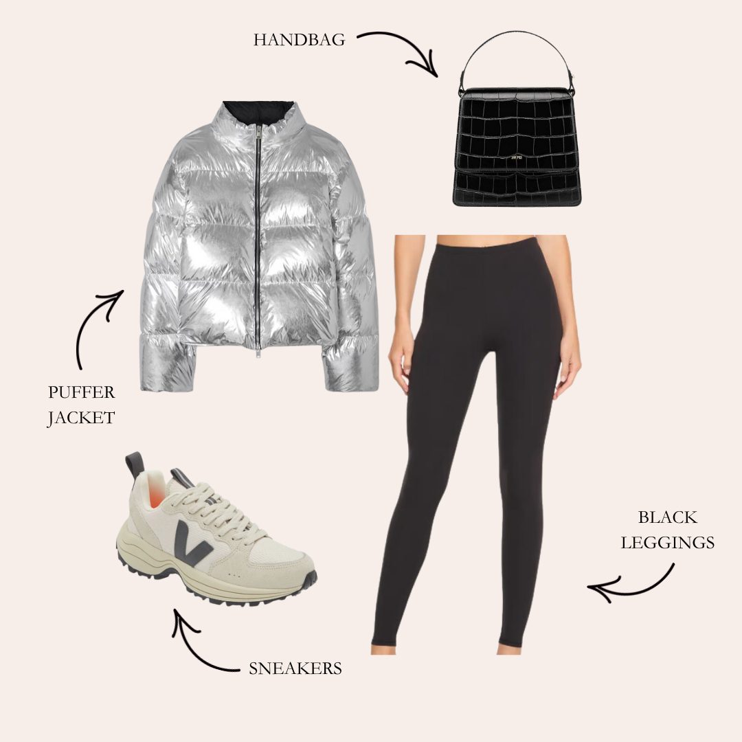 black legging outfit with puffer coat