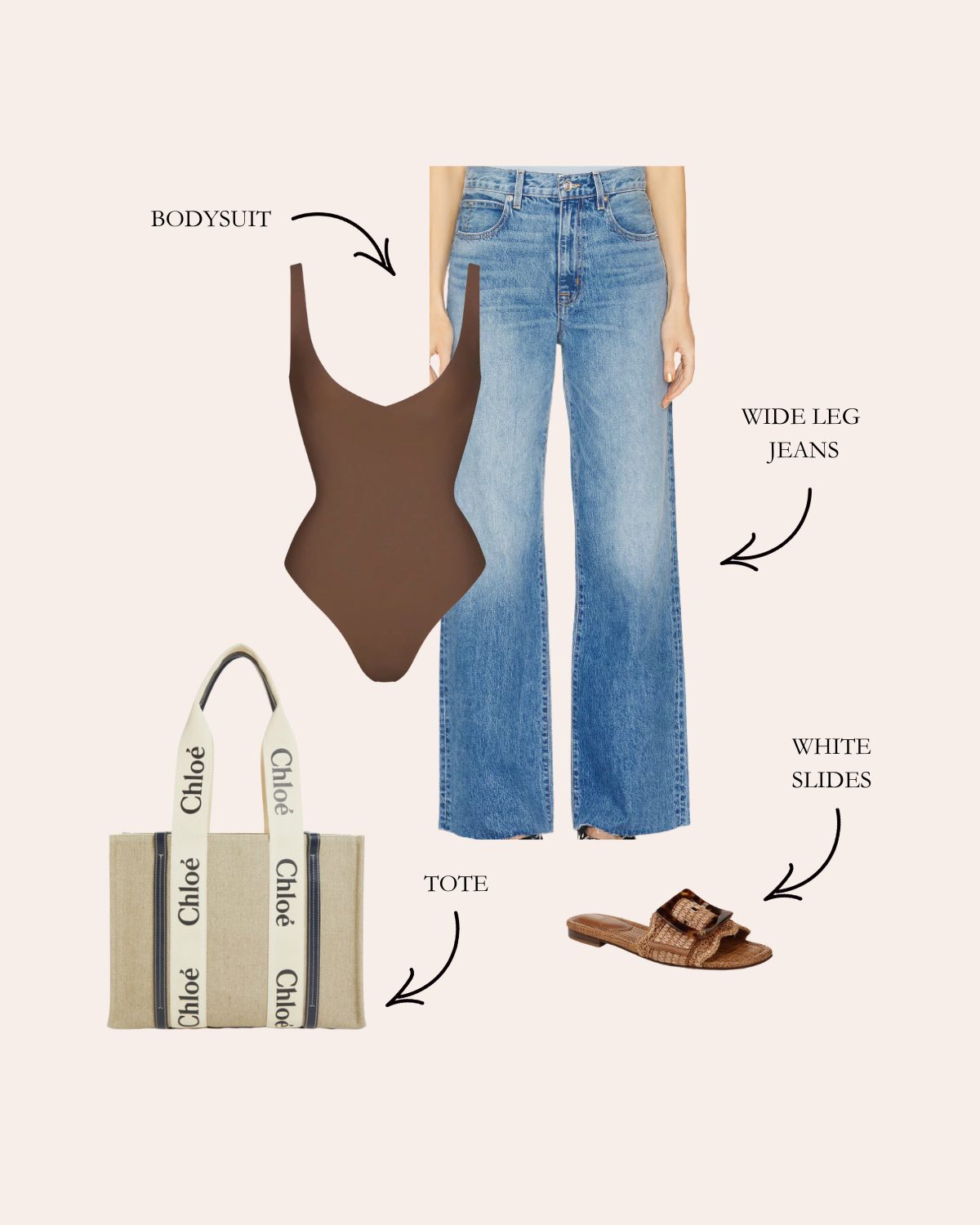 wide leg jeans outfit with a bodysuit and sandals