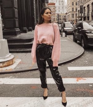holiday party outfit idea leather pants