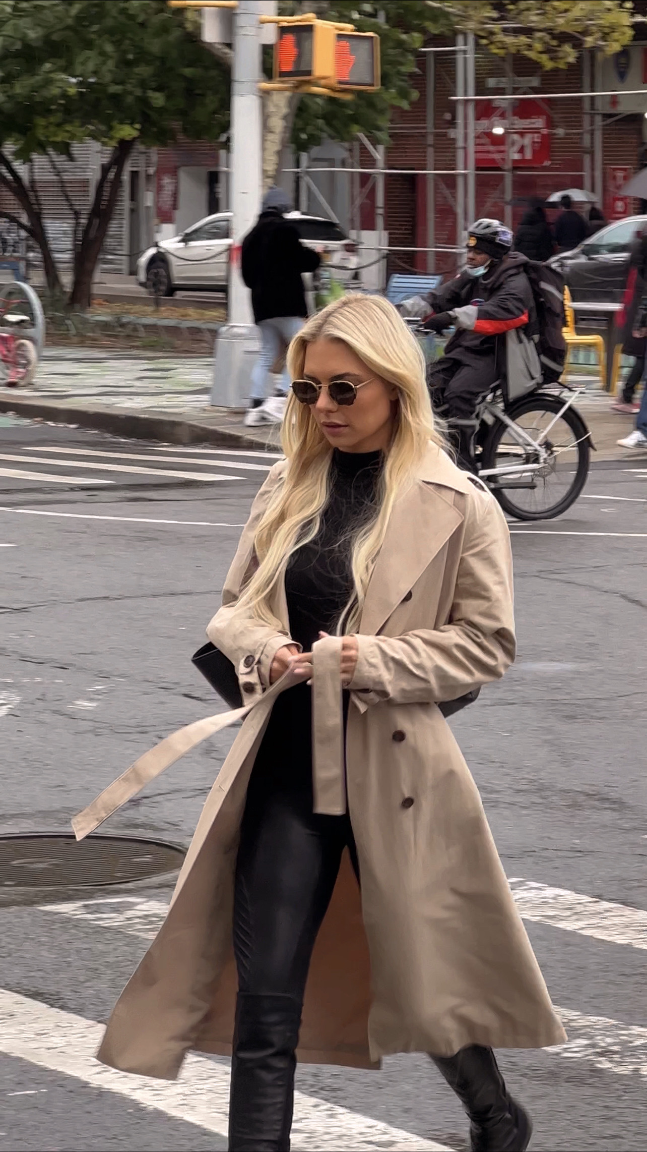NYC spring and summer outfit - trench coat with leather leggings