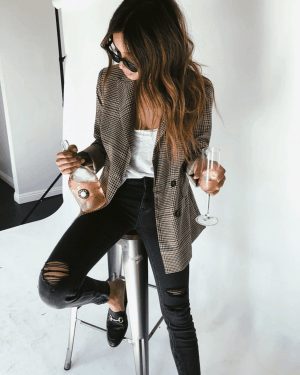 what to wear with black ripped jeans skinny jeans and blazer outfit