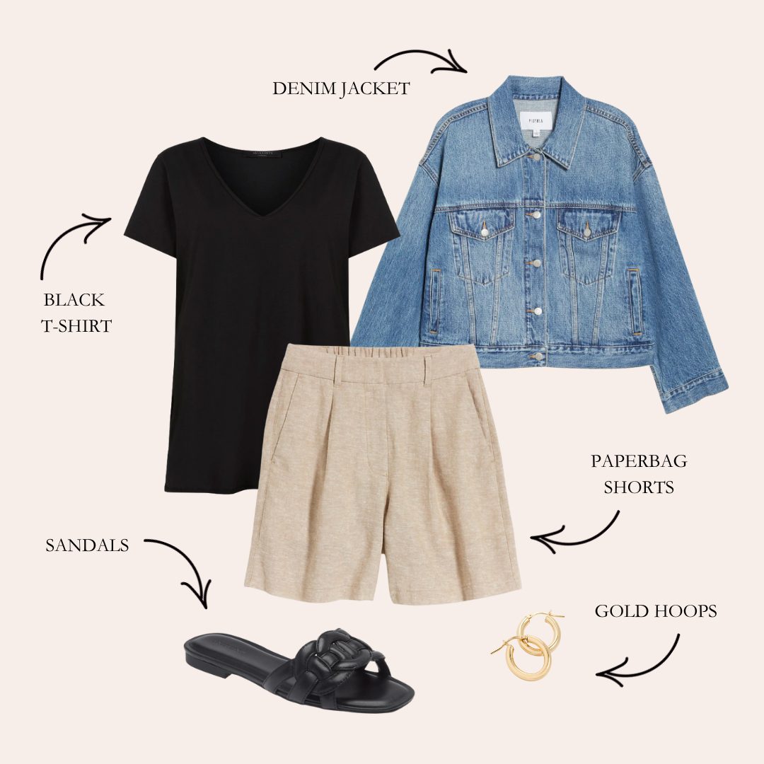 paperbag shorts and denim jacket