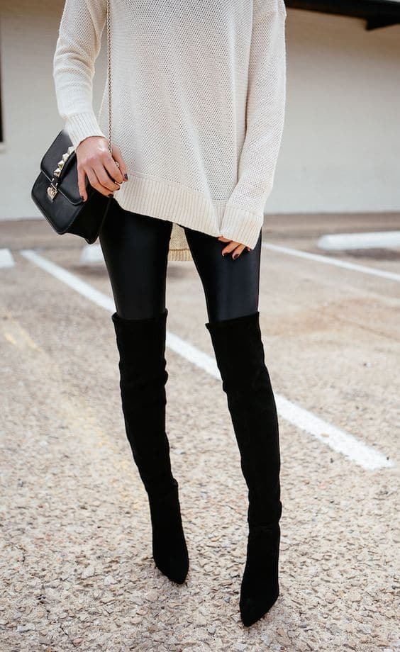 Leather leggings with knee high boots