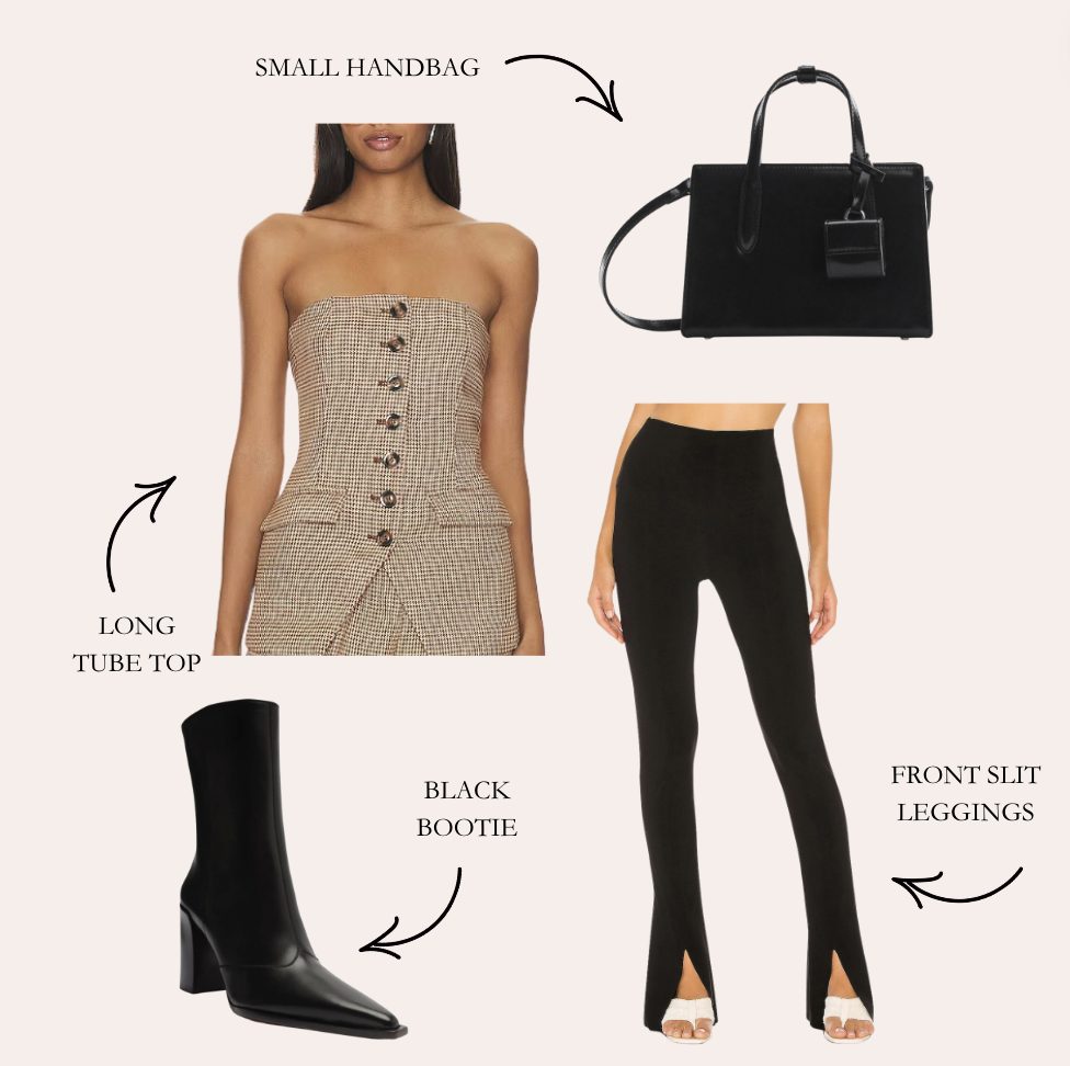 flared black leggings outfit for date night