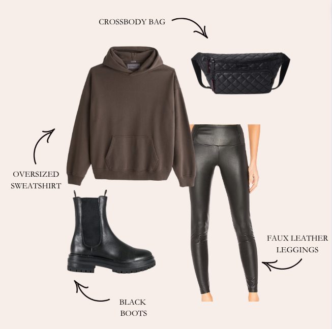 black legging outfit with an oversized hoodie