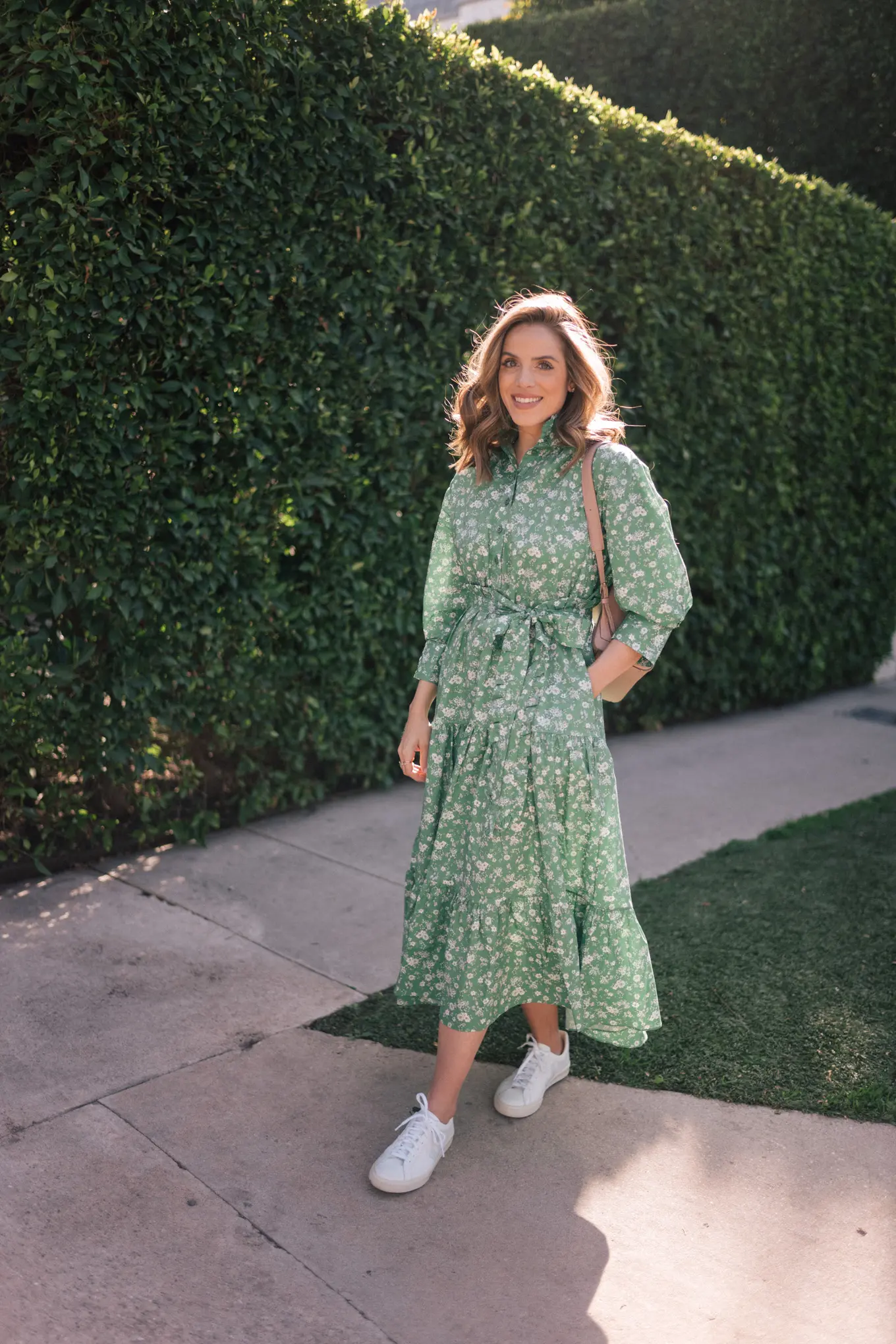 maxi dress with white sneakers