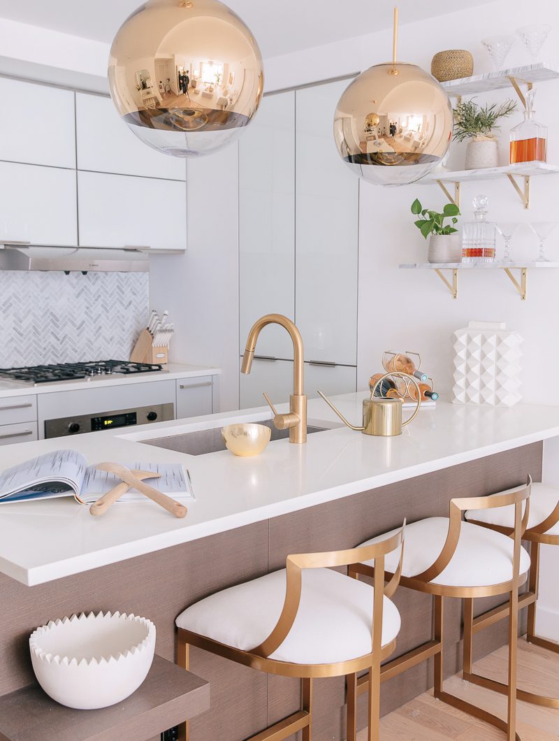modern kitchen gold pendant lights lindsay silberman apartment