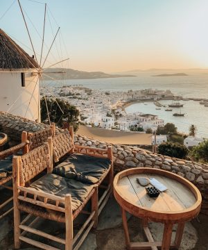 mykonos sunset windmills