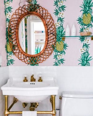 palm beach decor pineapple wallpaper bathroom