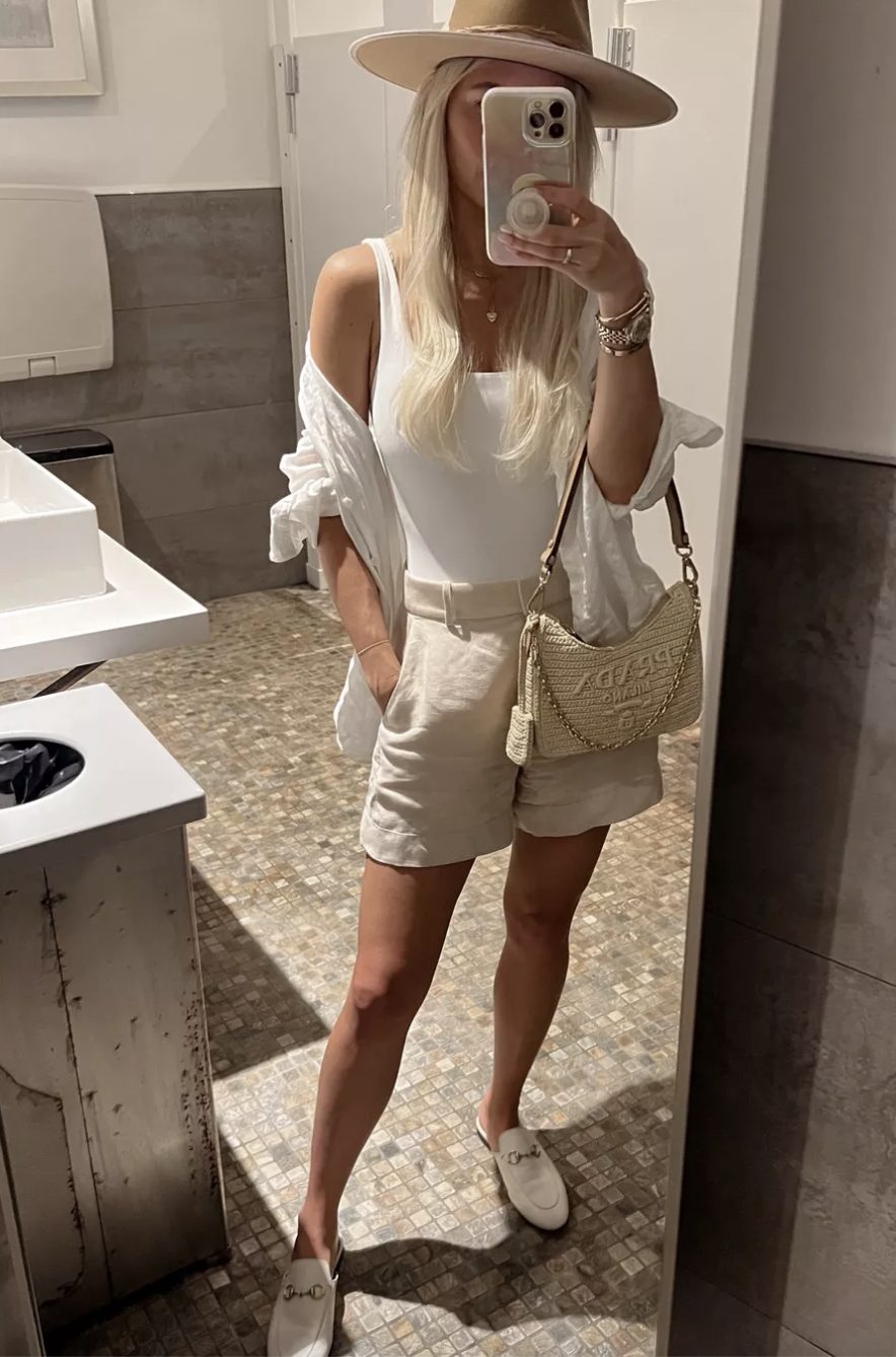 All-white airport outfit