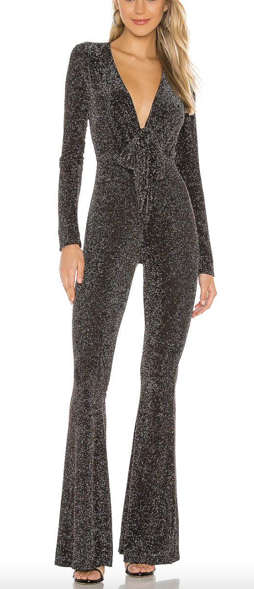 shiny jumpsuit holiday outfit