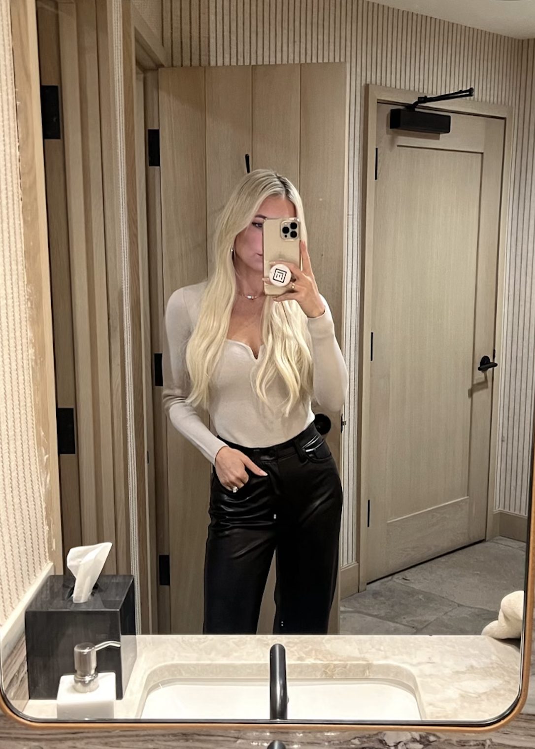 Sweater Bodysuit + Black Pants Winter Date Night Outfit