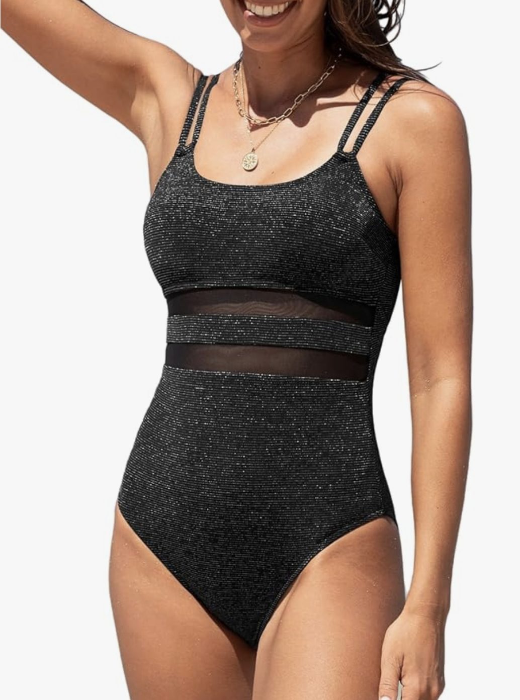 CUPSHE Scoop Neck Sparkling Mesh Swimsuit
