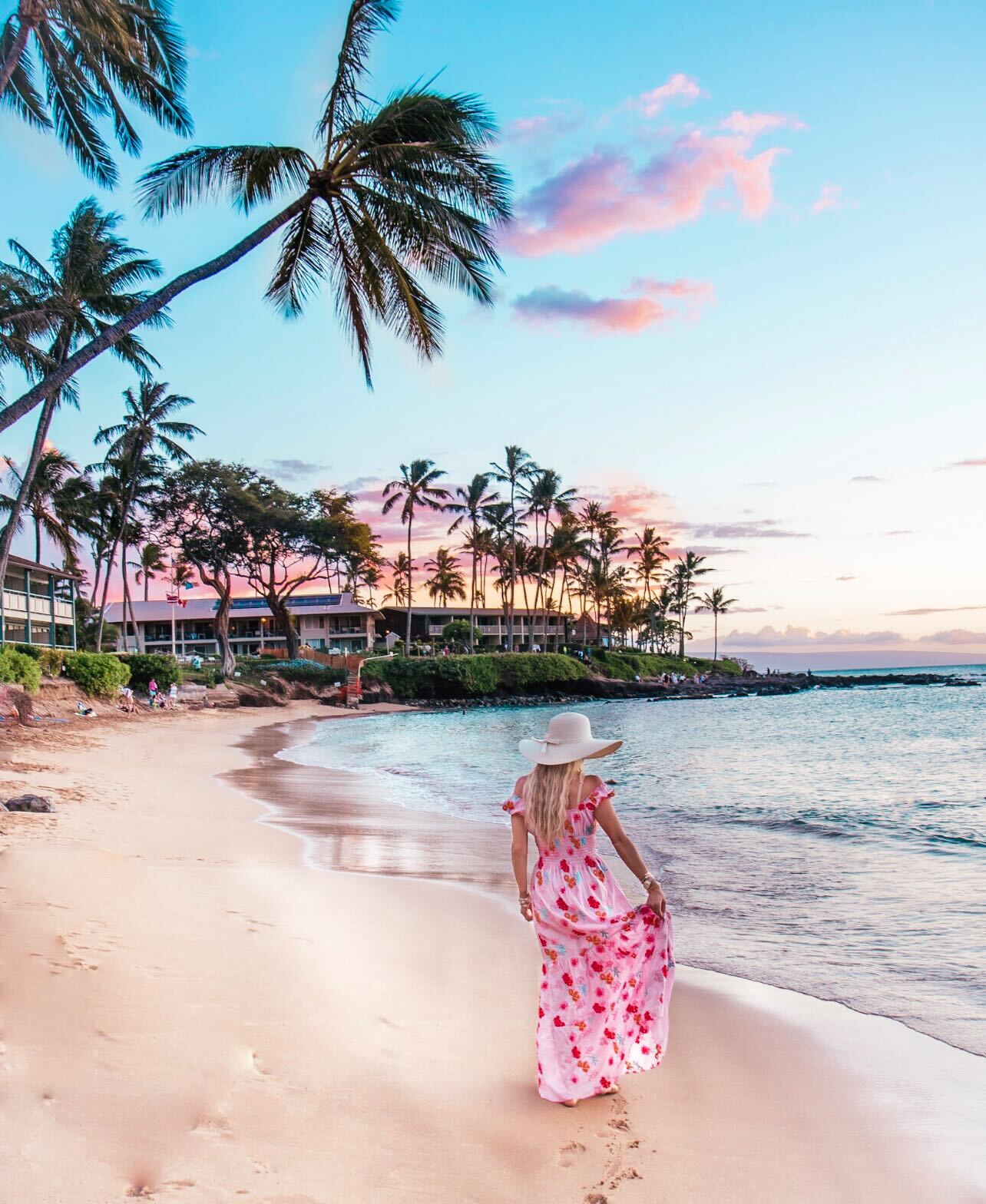 floral dress and a straw hat