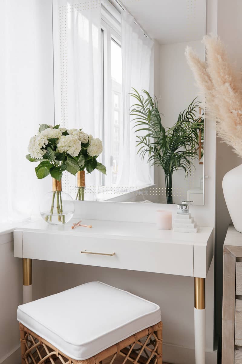 white wood vanity table